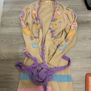 LoveShackFancy Floral Embroidered Women's Sweater Cardigan